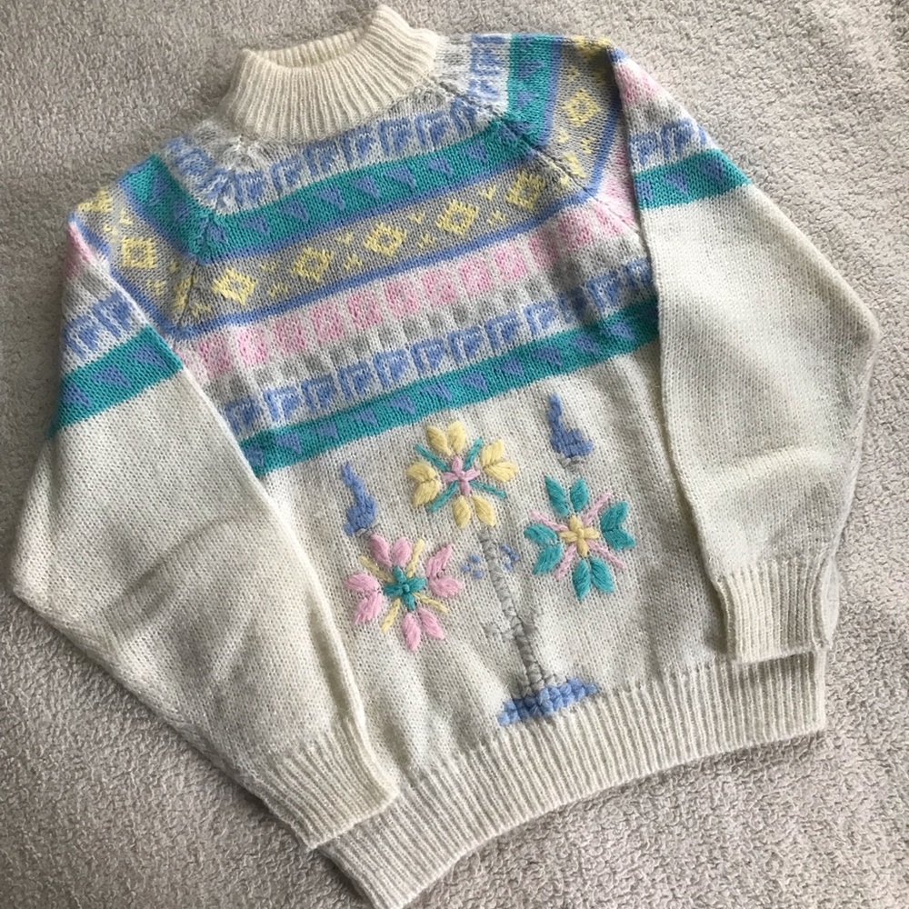 Vintage 80s Pastel Ski Turtleneck Sweater